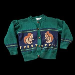 Good Lad 90s Vintage Green Blue Squirrel Woodland Cardigan Sz 3T
